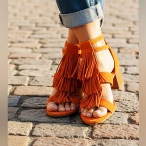 Cupid Vibrant Orange Fringe Sandals Size 10